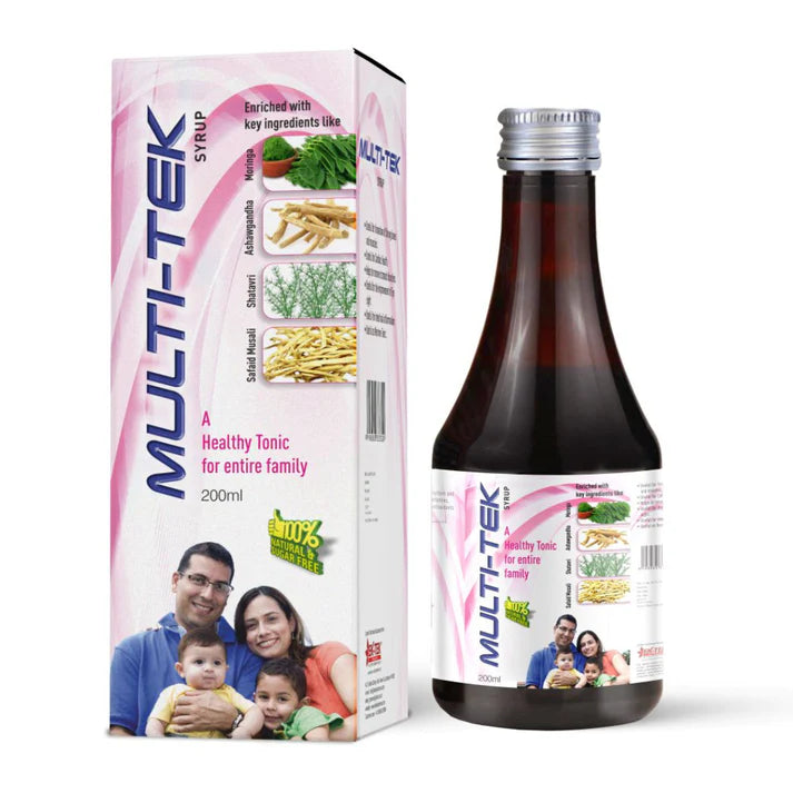 Multi-Tek Capsules & Syrup | Natural Multivitamins | Energy & Vitality | 10x10 | 200ml | Pack of 2 (Syrup)